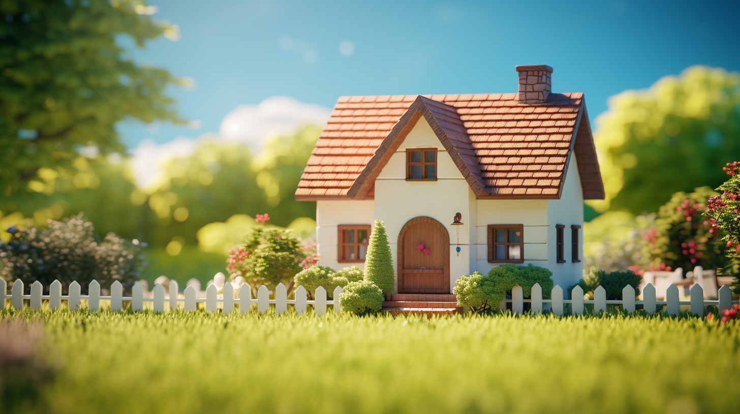 Schutz im Sonnenschein: Einfamilienhaus und Haftpflichtversicherung Gemütliches Einfamilienhaus umgeben von einem gepflegten Garten an einem sonnigen Tag.